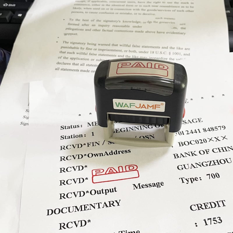 WAFJAMF Paid Office Stamp Self Inking Rubber Stamp Office Stamp Message Stamp Red Ink-Medium - Image 3